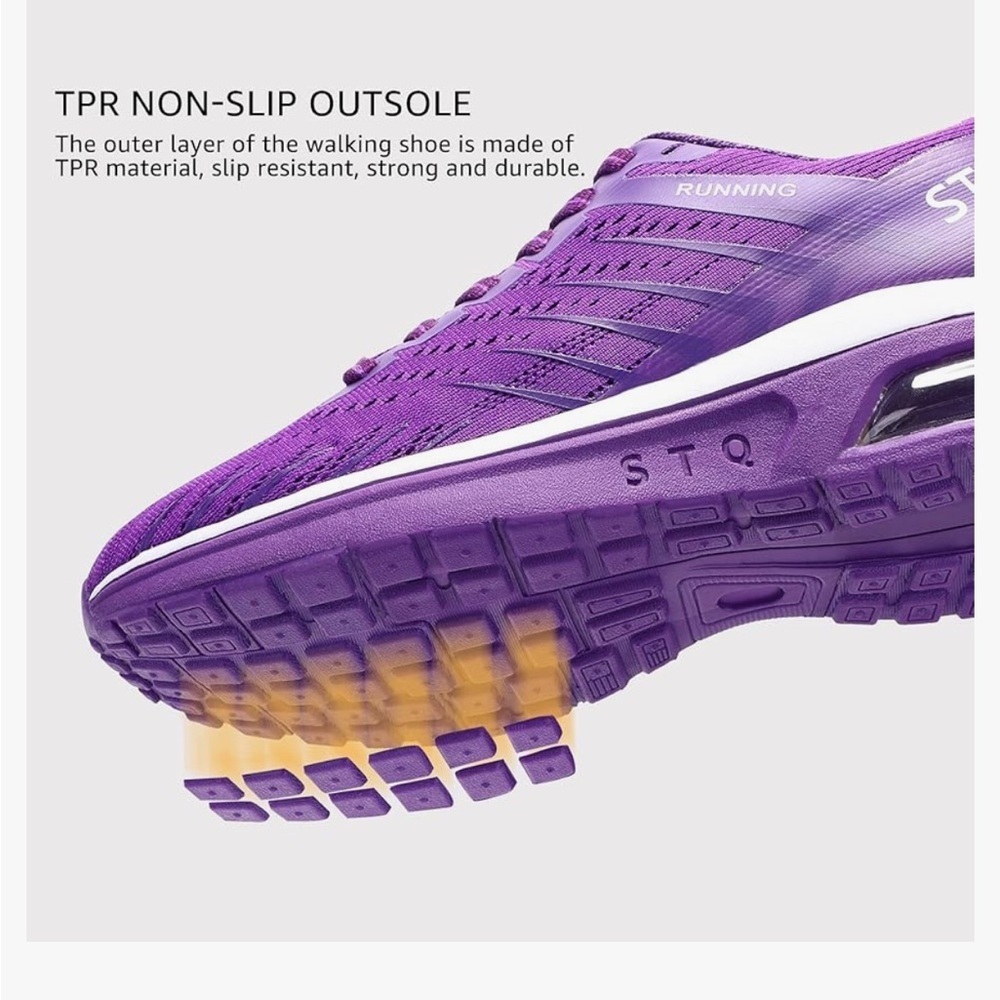 STQ Lightweight Air Cushion Shoes, Road Running w/ Arch Support Dark Purple 5.5 - Picture 10 of 13